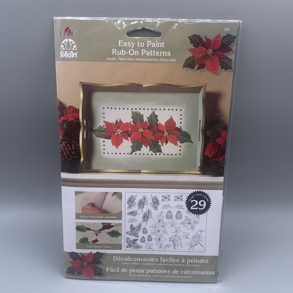 Plaid FolkArt Easy to Paint Rub-On Patterns Poinsettia 29 Patterns